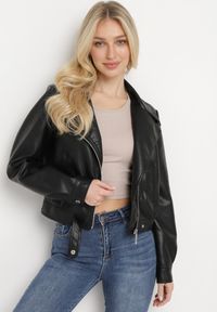 Born2be - Czarna Kurtka Ramoneska ze Zwężanymi Rękawami i Asymetrycznym Suwakiem Arpeggia. Okazja: na co dzień. Kolor: czarny. Materiał: jeans. Styl: casual, klasyczny, elegancki, rockowy #4