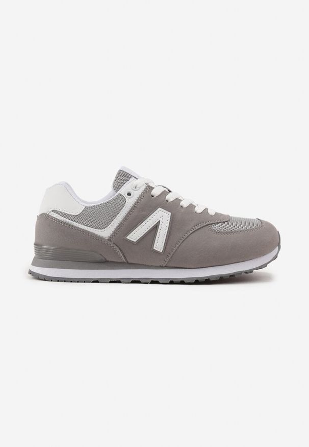 Renee - Szare Sneakersy Ozdobione Geometrycznym Motywem Rilenessa. Okazja: na co dzień. Kolor: szary. Materiał: jeans. Wzór: aplikacja, geometria
