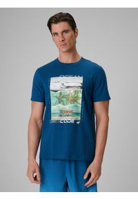 4f - 4F T-shirt regular z nadrukiem męski - turkusowy XL. Okazja: na co dzień. Kolor: turkusowy. Materiał: bawełna, dzianina. Wzór: nadruk. Styl: klasyczny, wakacyjny, casual #1