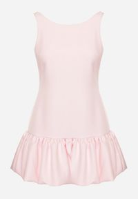 Born2be - Różowy Taliowany Kombinezon z Falbanką Novenira. Kolor: różowy. Styl: elegancki, klasyczny #2