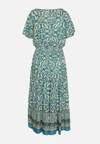 Born2be - Miętowa Bawełniana Sukienka z Dekoltem w Serek Zapinana na Guziki z Gumką w Pasie Kelea. Okazja: na co dzień. Typ kołnierza: dekolt w serek. Kolor: miętowy. Materiał: bawełna. Typ sukienki: proste. Styl: wizytowy, klasyczny, casual, elegancki #6