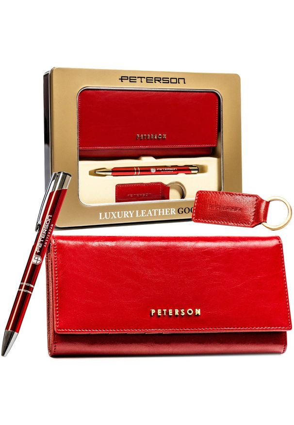 Zestaw prezentowy Peterson PTN ZD8 czerwony. Kolor: czerwony. Materiał: skóra