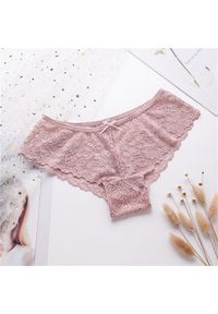 Intica - Koronkowe majtki brazylijskie z kokardką Boksoon. Kolor: beżowy. Materiał: koronka. Wzór: koronka