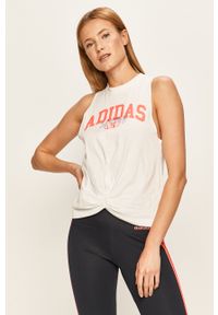 adidas Performance - Top. Okazja: na co dzień. Kolor: biały. Materiał: bawełna, dzianina. Wzór: nadruk. Styl: casual #1