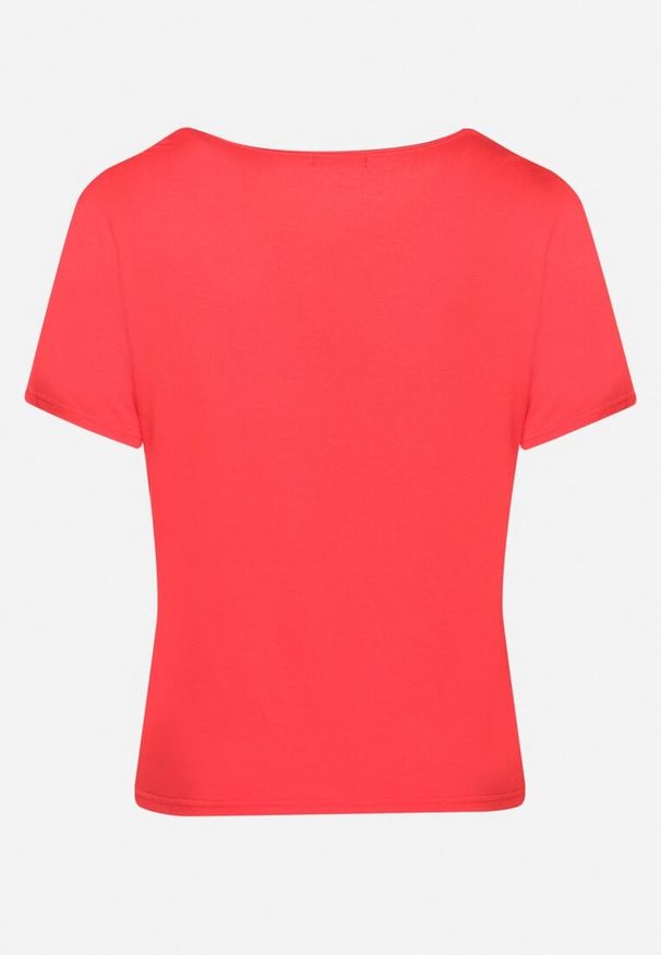 Born2be - Czerwony T-shirt Koszulka z Krótkim Rękawem z Dekoltem Ozdobionym Koronką i Cyrkoniami Lovita. Kolekcja: plus size. Kolor: czerwony. Materiał: koronka. Długość rękawa: krótki rękaw. Długość: krótkie. Wzór: koronka, aplikacja. Styl: elegancki, klasyczny