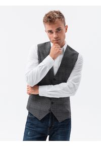 Ombre Clothing - Kamizelka męska garniturowa - grafitowa V3. Kolor: szary. Materiał: elastan, poliester #7