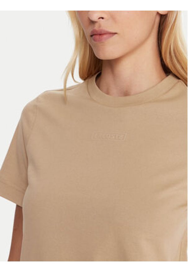 Lacoste T-Shirt TF0355 Beżowy Regular Fit. Kolor: beżowy. Materiał: bawełna