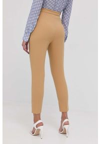 Elisabetta Franchi spodnie damskie kolor beżowy proste high waist. Okazja: na co dzień. Stan: podwyższony. Kolor: beżowy. Materiał: tkanina. Styl: casual #2