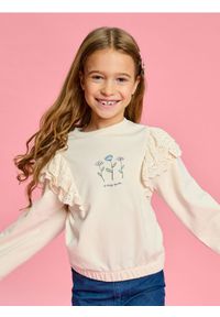 Sinsay - Bluza z haftowaną falbaną - kremowy. Kolor: kremowy. Wzór: haft #1