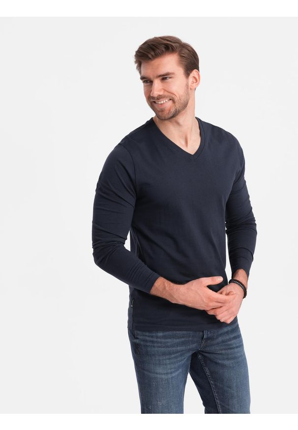 Ombre Clothing - Zestaw longsleeve męski V-NECK - mix 2-pak V7 Z41 - XXL. Okazja: na co dzień. Kolor: czerwony. Materiał: bawełna, materiał, skóra, tkanina. Długość rękawa: długi rękaw. Długość: długie. Wzór: gładki, jednolity. Styl: wizytowy, klasyczny, casual