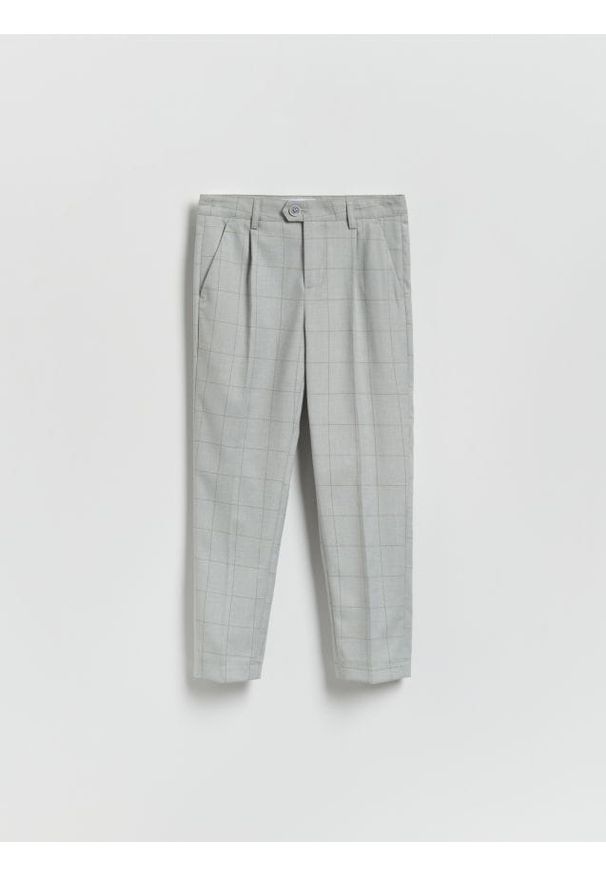 Reserved - Eleganckie spodnie w kratę - jasnoszary. Kolor: szary. Materiał: tkanina, wiskoza. Styl: elegancki
