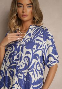 Renee - Niebieska Rozkloszowana Sukienka z Wiskozy Ozdobiona Falbaną Filesenia. Kolor: niebieski. Materiał: wiskoza. Wzór: aplikacja. Styl: elegancki #4