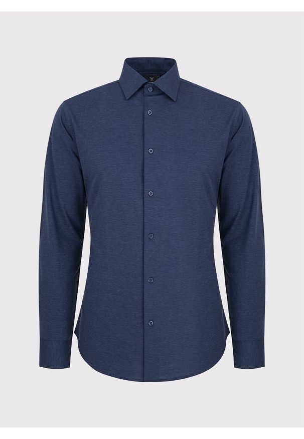 Pako Lorente - PAKO LORENTE – Ciemna niebieska bawełniana koszula męska. Kolor: niebieski, zielony. Materiał: bawełna. Długość rękawa: długi rękaw. Długość: długie. Wzór: gładki