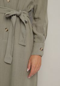 Born2be - Zielona Bawełniana Sukienka Koszulowa z Wiązanym Paskiem Zintrona. Okazja: na co dzień. Kolor: zielony. Materiał: bawełna. Typ sukienki: koszulowe. Styl: casual #4