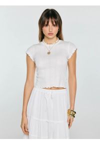 Big-Star - Koszulka damska z ażurowej dzianiny biała Alla 100. Kolor: biały. Materiał: dzianina. Wzór: ażurowy #1
