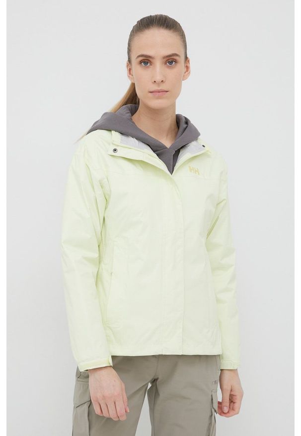 Helly Hansen - Kurtka przeciwdeszczowa. Okazja: na co dzień. Kolor: żółty. Materiał: materiał. Wzór: nadruk. Styl: casual