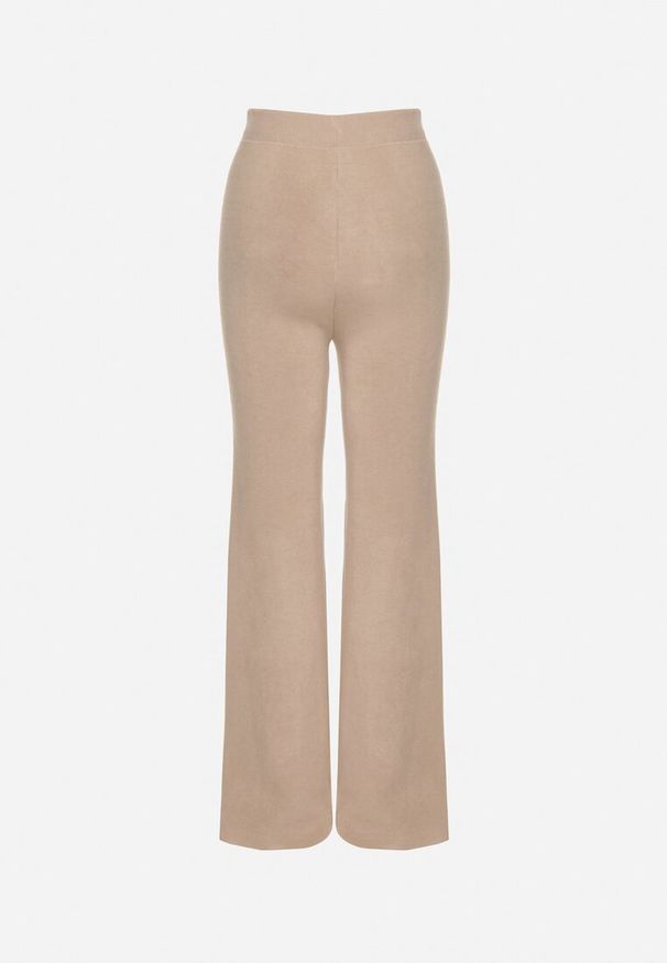 Born2be - Beżowe Ocieplane Spodnie Dzianinowe o Szerokim Kroju Miorea. Okazja: na spacer. Kolor: beżowy. Materiał: dzianina