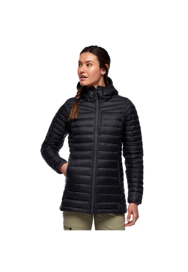 Kurtka puchowa damska Black Diamond Access Down Parka. Kolor: czarny. Materiał: puch. Sport: turystyka piesza