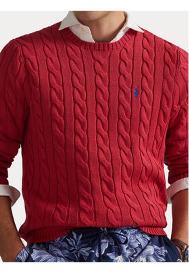 Polo Ralph Lauren Sweter 710775885525 Czerwony Regular Fit. Typ kołnierza: polo. Kolor: czerwony. Materiał: bawełna