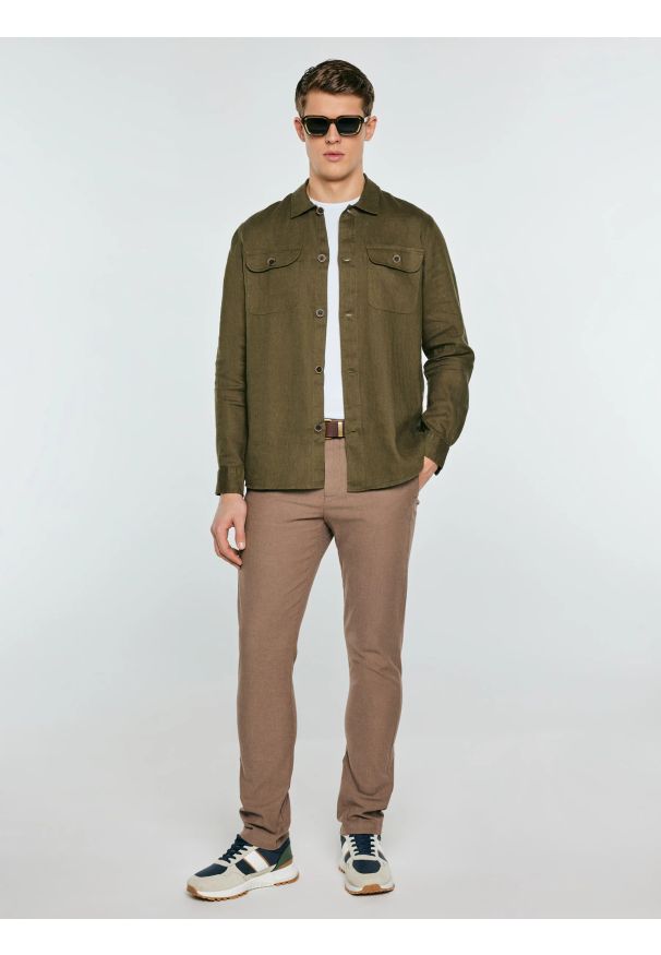 Big-Star - Spodnie męskie chinosy beżowe Erhati 801. Okazja: na co dzień. Kolor: beżowy. Materiał: tkanina. Wzór: nadruk, haft. Styl: casual