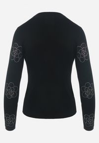Born2be - Czarny Sweter z Wiskozy w Kwiaty z Cyrkonii Cenikore. Kolor: czarny. Materiał: wiskoza. Wzór: kwiaty. Sezon: jesień, zima #7
