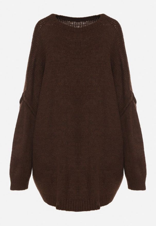 Born2be - Brązowy Sweter z Wiskozą i Wełną o Kroju Nietoperza Fedella. Okazja: na co dzień. Kolor: brązowy. Materiał: wełna, wiskoza. Styl: casual, elegancki