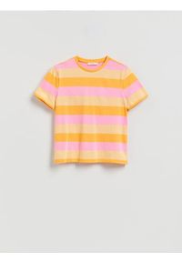 Reserved - Bawełniany t-shirt w paski - jasnożółty. Kolor: żółty. Materiał: bawełna. Wzór: paski