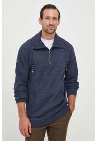 BOSS sweter z domieszką wełny męski kolor granatowy lekki z półgolfem. Kolor: niebieski. Materiał: wełna. Długość: krótkie #4