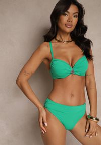 Renee - Zielone Bikini Majtki Figi Biustonosz z Trójkątną Aplikacją Natizeria. Kolor: zielony. Wzór: aplikacja