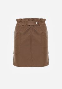 Born2be - Brązowa Spódnica Mini z Ekoskóry z Gumką w Pasie i Kieszeniami Kirti. Okazja: na co dzień. Kolor: brązowy. Materiał: skóra. Wzór: gładki. Styl: casual, elegancki #6