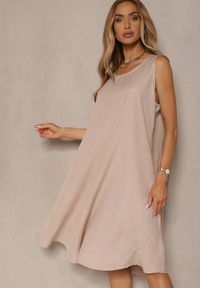 Renee - Beżowa Basicowa Sukienka o Rozkloszowanym Kroju Mevolira. Kolor: beżowy. Materiał: tkanina. Sezon: lato #5
