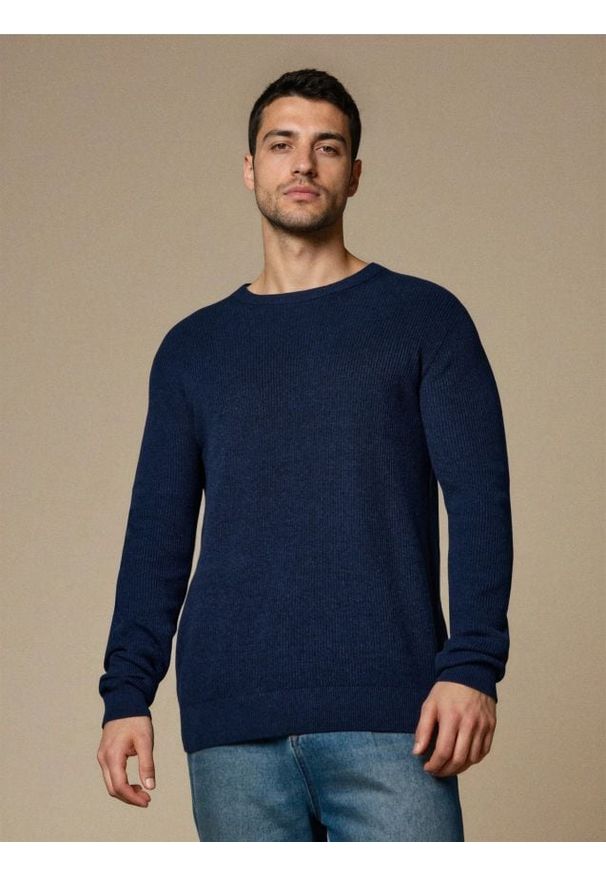 Sinsay - Bawełniany sweter basic - granatowy. Kolor: niebieski. Materiał: bawełna