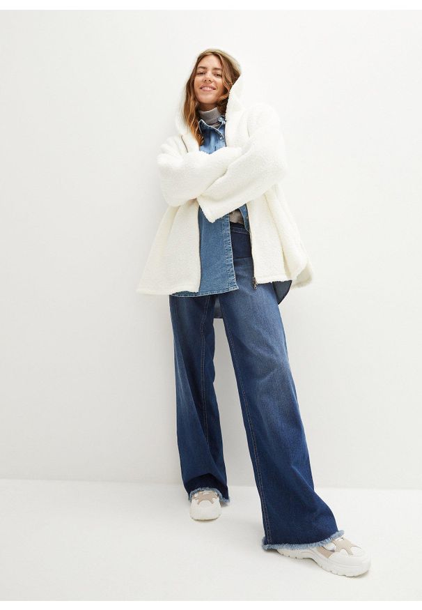 bonprix - Bluza rozpinana z polaru baranka, rozszerzana ku dołowi, z rozcięciami po bokach. Kolor: biały. Materiał: polar