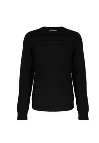 Les Hommes Sweter | LJK402-660U | Round Neck Sweater With Pleats | Mężczyzna | Czarny. Okazja: na co dzień. Kolor: czarny. Materiał: wełna. Styl: casual