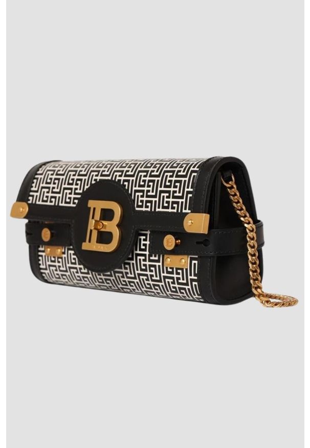 Balmain - BALMAIN Czarno-biała torebka B-buzz Pouch 23-cuir Emb Pb. Kolor: wielokolorowy. Materiał: skórzane