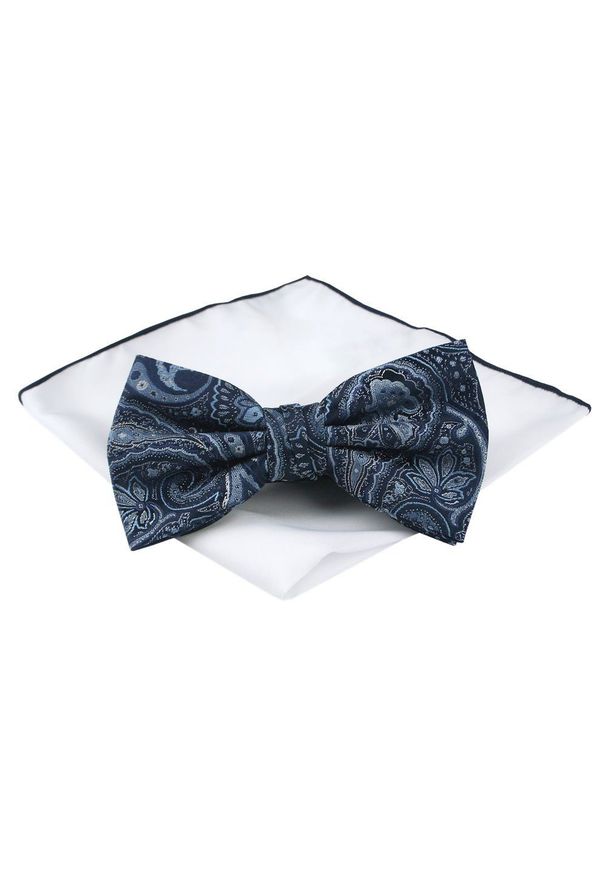 Mucha Męska z Poszetką (Zestaw) - Chattier - Orientalny Wzór, Granatowa. Kolor: niebieski. Styl: sportowy, elegancki