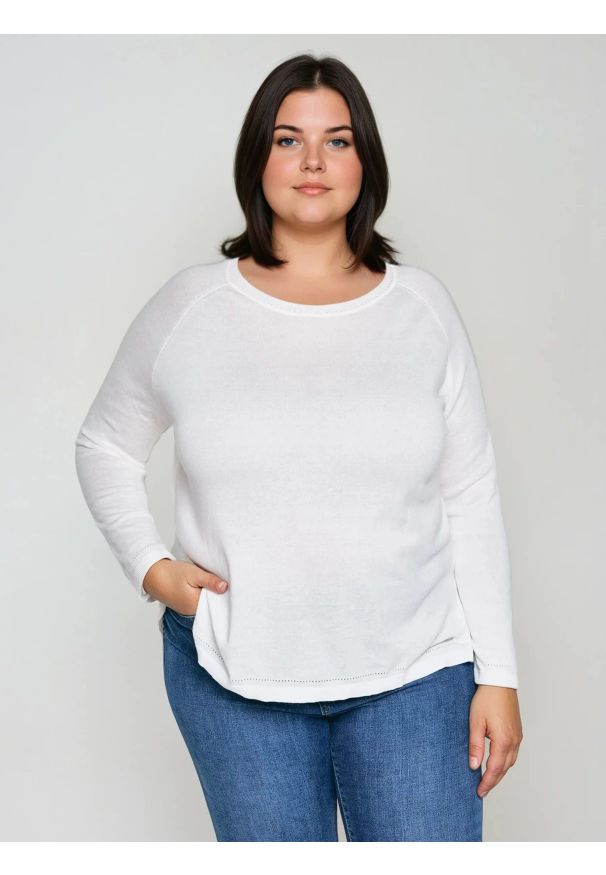 Big-Star - Sweter damski z wiskozy biały Airin 100. Okazja: na co dzień. Kolor: biały. Materiał: wiskoza. Wzór: aplikacja. Styl: casual
