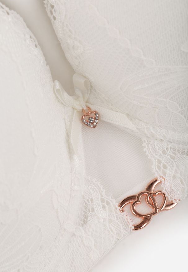 Renee - Jasnobeżowy Koronkowy Biustonosz z Metaliczną Aplikacją Dorzedi. Kolor: beżowy. Materiał: koronka. Rodzaj stanika: przezroczysty. Wzór: aplikacja