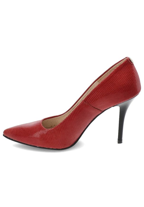 Czerwone Szpilki Baldaccini Eleganckie Skórzane Buty. Zapięcie: bez zapięcia. Kolor: czerwony. Materiał: skóra. Szerokość cholewki: normalna. Wzór: aplikacja. Obcas: na szpilce. Styl: elegancki