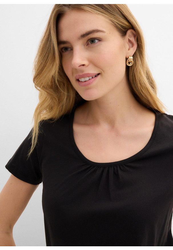 bonprix - T-shirt z czystej bawełny, krótki rękaw. Kolor: czarny. Materiał: bawełna. Długość rękawa: krótki rękaw. Długość: krótkie