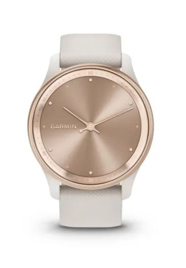 GARMIN - Garmin vivomove Trend (brzoskwiniowozłota ramka / kremowobiała koperta / kremowobiały pasek). Rodzaj zegarka: analogowe. Kolor: biały. Styl: retro, młodzieżowy, klasyczny