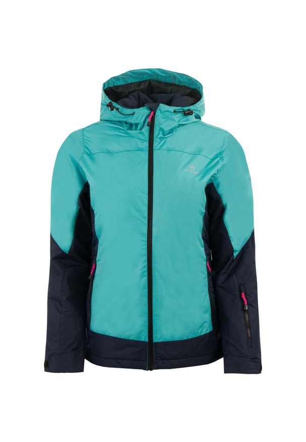 SWISS-SKI - Damska kurtka narciarska Athl DPT Bethany – Turquoise, 5000 mm. Kolor: niebieski, wielokolorowy, zielony. Sezon: zima. Sport: narciarstwo