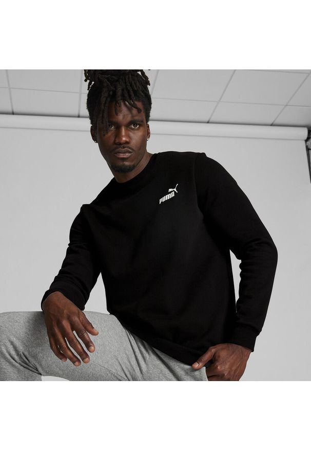 Puma - Męska bluza dresowa z małym logo i okrągłym dekoltem Essentials PUMA Black. Kolor: czarny. Materiał: dresówka