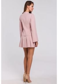 Sukienki.shop - Elegancka sukienka mini z kontrafałdami różowa. Typ kołnierza: kołnierzyk stójkowy. Kolor: różowy, czerwony. Sezon: lato. Typ sukienki: rozkloszowane. Styl: elegancki. Długość: mini #3