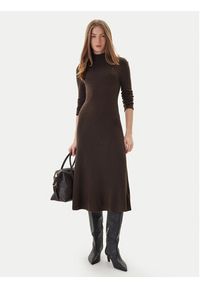TOMMY HILFIGER - Tommy Hilfiger Sukienka dzianinowa WW0WW47303 Brązowy Regular Fit. Kolor: brązowy. Materiał: wełna #2