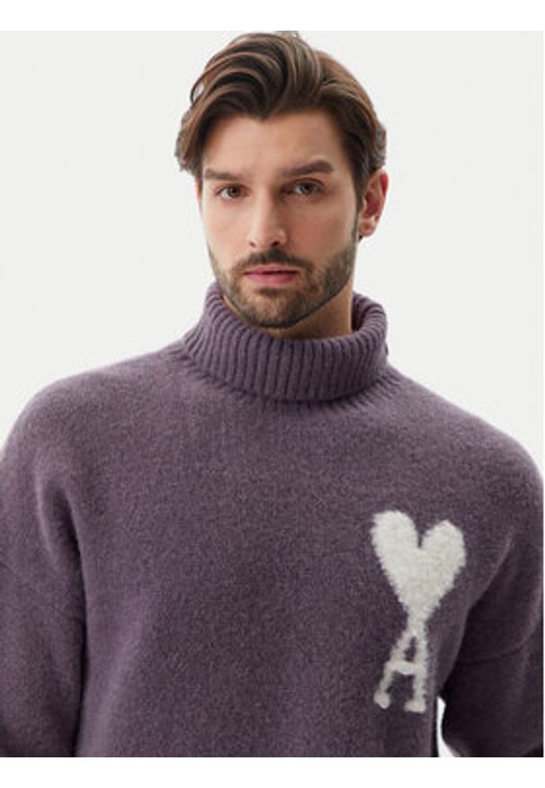 AMI PARIS - AMI Paris Golf UKS425.KN0032 Fioletowy Relaxed Fit. Typ kołnierza: golf. Kolor: fioletowy. Materiał: wełna