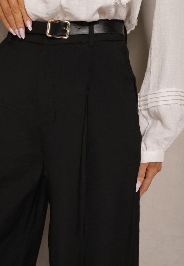 Renee - Czarne Garniturowe Spodnie High Waist o Szerokim Kroju Efrase. Okazja: na co dzień. Stan: podwyższony. Kolor: czarny. Styl: casual