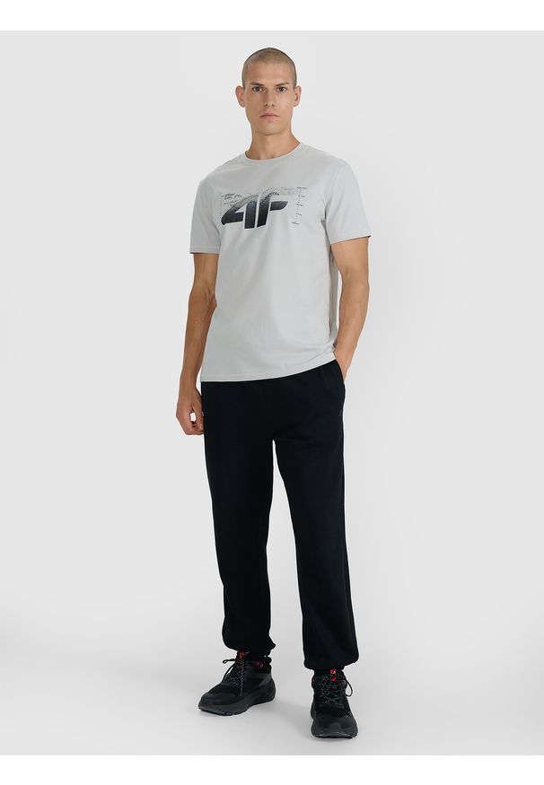 4f - 4F T-shirt regular z nadrukiem męski - szary M. Okazja: na co dzień. Kolor: szary. Materiał: bawełna, materiał, jersey. Długość rękawa: krótki rękaw. Długość: krótkie. Wzór: nadruk. Styl: klasyczny, casual, sportowy