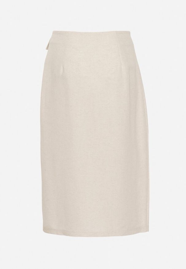 Born2be - Jasnobeżowa Trapezowa Spódnica z Rozcięciem i Kieszeniami Nestala. Okazja: na co dzień. Kolor: beżowy. Materiał: jedwab. Styl: elegancki, casual