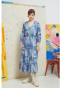 medicine - Medicine sukienka kolor niebieski maxi rozkloszowana. Kolor: niebieski. Materiał: tkanina. Typ sukienki: rozkloszowane. Długość: maxi #1